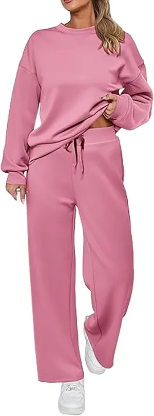 Womens 2 Piece Outfits Button Own Slim Fit Long Sleeved T Shirt Pants Two Piece Oversized Sweatshirt Jogger