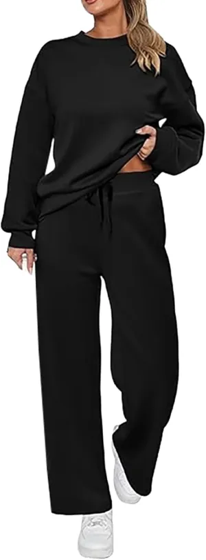 Womens 2 Piece Outfits Button Own Slim Fit Long Sleeved T Shirt Pants Two Piece Oversized Sweatshirt Jogger