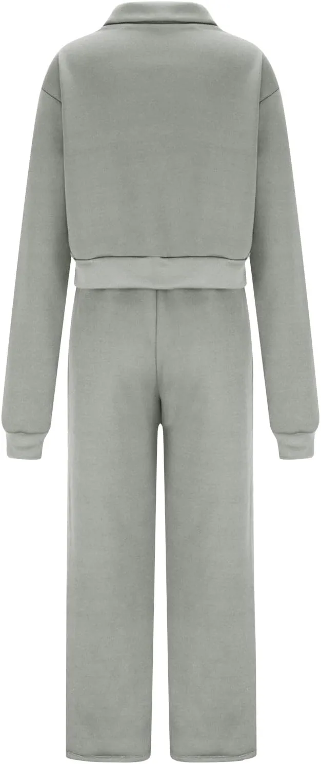 Women's 2 Piece Outfits Casual Lapel Half Zip Sweatshirts and Wide Leg Pants Tracksuit Sets Oversized Lounge Set 2025