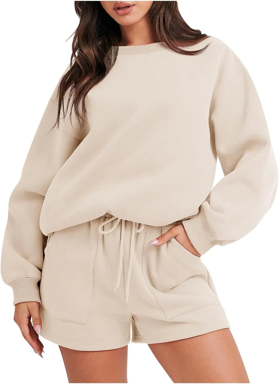 Womens 2 Piece Outfits Oversized Crewneck Sweatshirts Sweatsuit Lounge Sets Casual Sweat Shorts Fashion Clothes