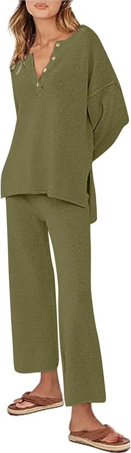 Womens 2 Piece Trendy Outfits Fall Outfits Oversized Slouchy Matching Lounge Sets Cozy Knit Loungewear Sweater Sets