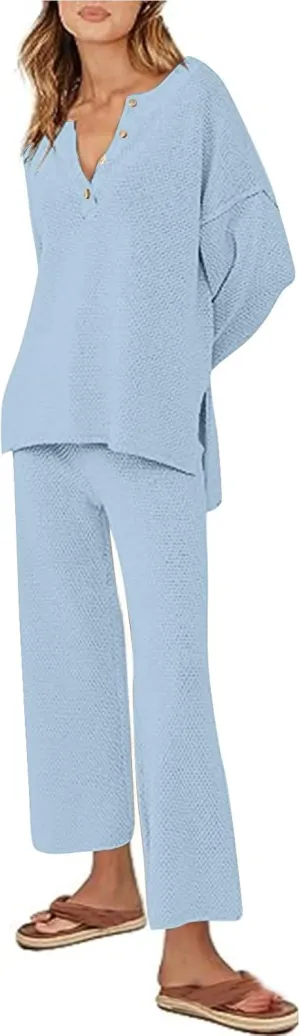 Womens 2 Piece Trendy Outfits Fall Outfits Oversized Slouchy Matching Lounge Sets Cozy Knit Loungewear Sweater Sets