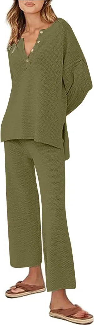 Womens 2 Piece Trendy Outfits Fall Outfits Oversized Slouchy Matching Lounge Sets Cozy Knit Loungewear Sweater Sets