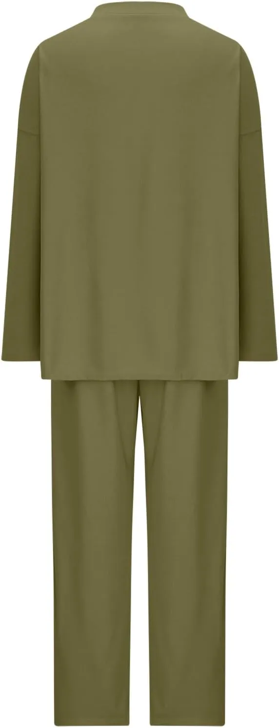 Womens 2 Piece Trendy Outfits Fall Outfits Oversized Slouchy Matching Lounge Sets Cozy Knit Loungewear Sweater Sets