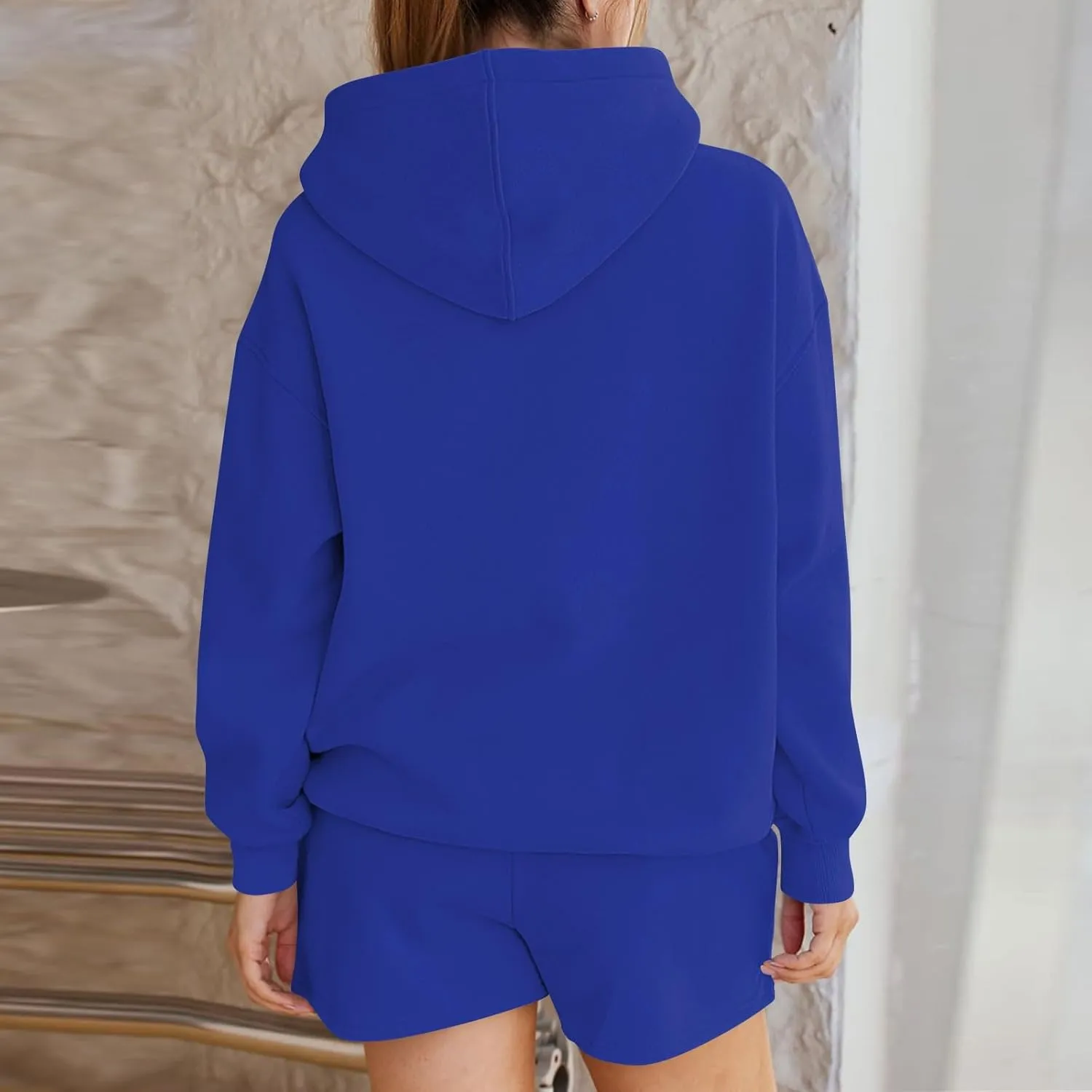 Women's 2024 Fall Oversized 2 Piece Outfits Lounge Hoodie Sweatsuit Lounge Sets Casual Top and Shorts with Pockets