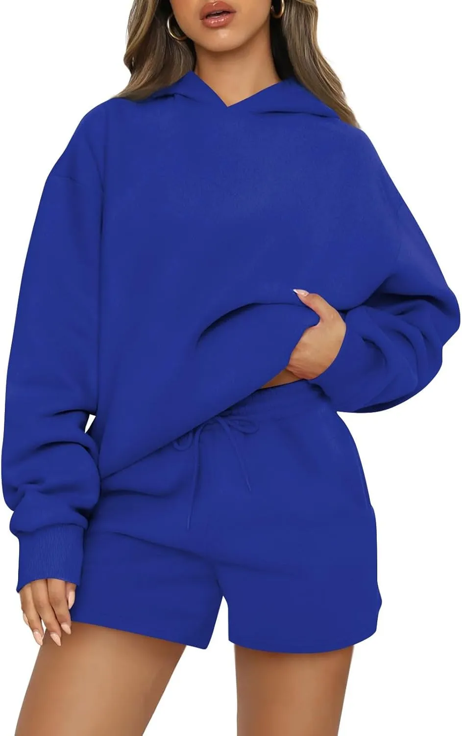 Women's 2024 Fall Oversized 2 Piece Outfits Lounge Hoodie Sweatsuit Lounge Sets Casual Top and Shorts with Pockets