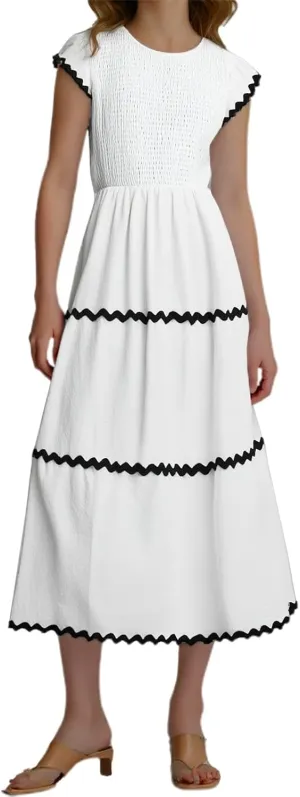 Women's 2025 Smocked Midi Dress | A-Line High Waist Sundress, Flowy Ruffled Sleeveless Beach Dress for Casual Vacation
