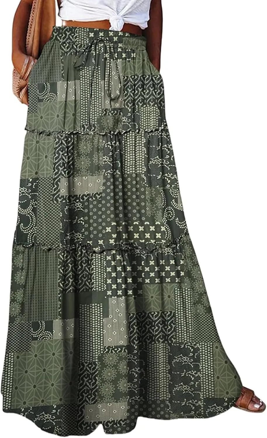 Women's 2025 Summer Skirt High Waist Flowy A Line Boho Skirt Maxi Skirt with Pockets