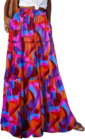 Women's 2025 Summer Skirt High Waist Flowy A Line Boho Skirt Maxi Skirt with Pockets