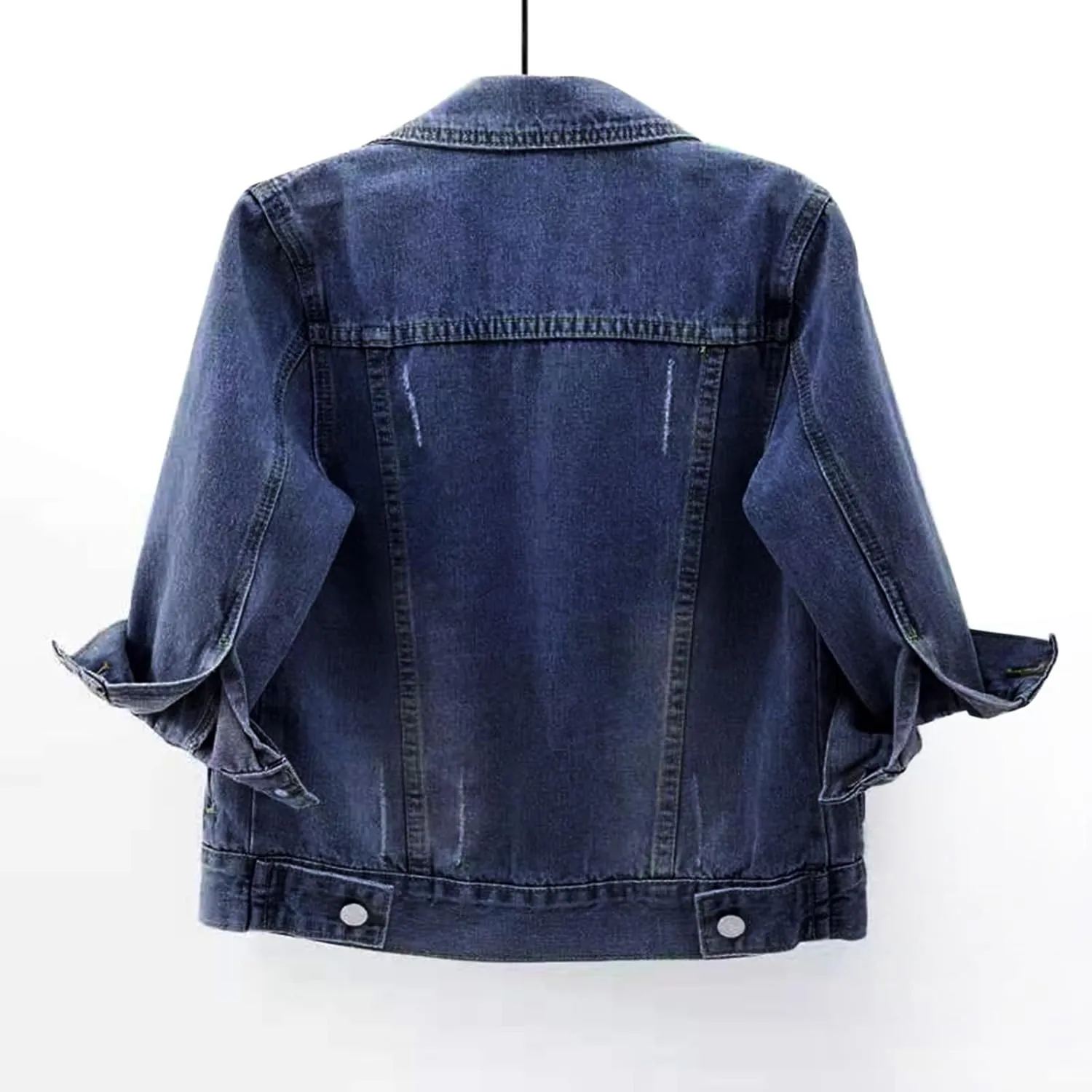 Womens 3/4 Sleeve Short Denim Jacket Lapel Button Down Cropped Casual Jean Jackets Trendy Lightweight Retro Coats