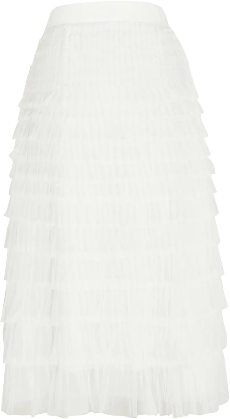Women's A Line Pleated Skirt Casual Fashion Ruffle Mesh Vintage Chiffon High Waist Flowy Floor Length Bubble Skirts