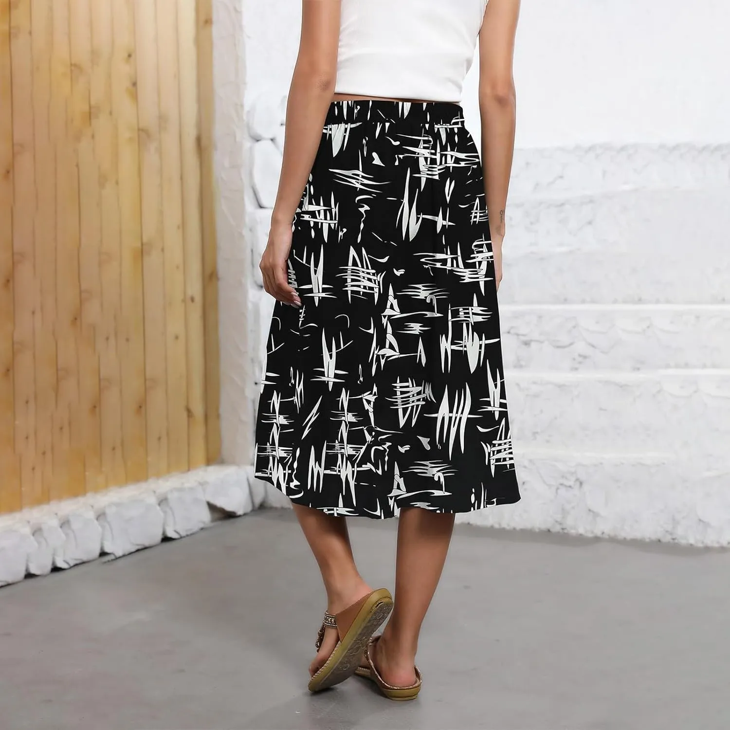 Women's Beach Vacation Clothes Casual Loose Trendy Elastic High Waist Floral Print Bohemian Maxi Skirts 2025, S-2XL
