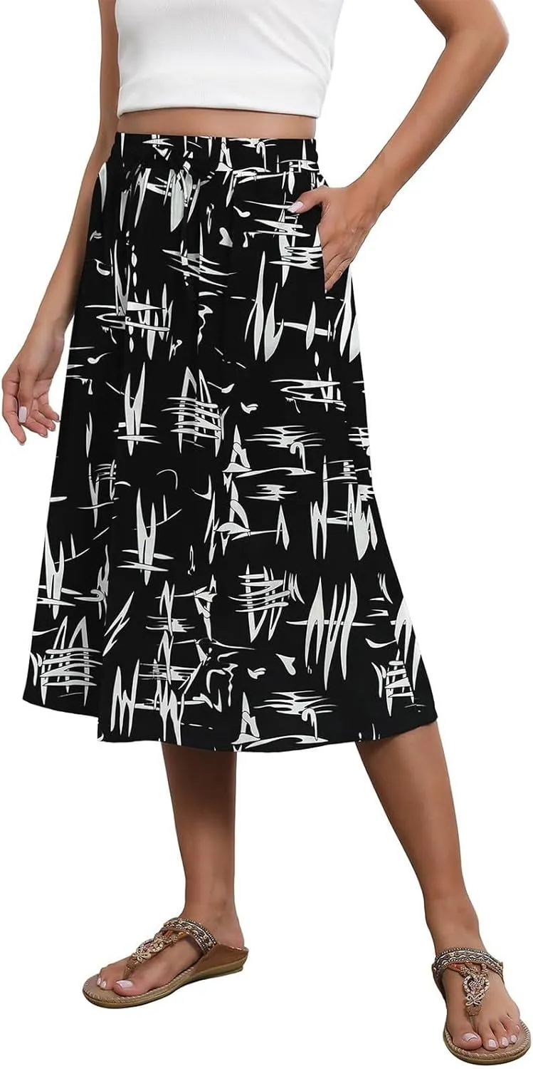 Women's Beach Vacation Clothes Casual Loose Trendy Elastic High Waist Floral Print Bohemian Maxi Skirts 2025, S-2XL
