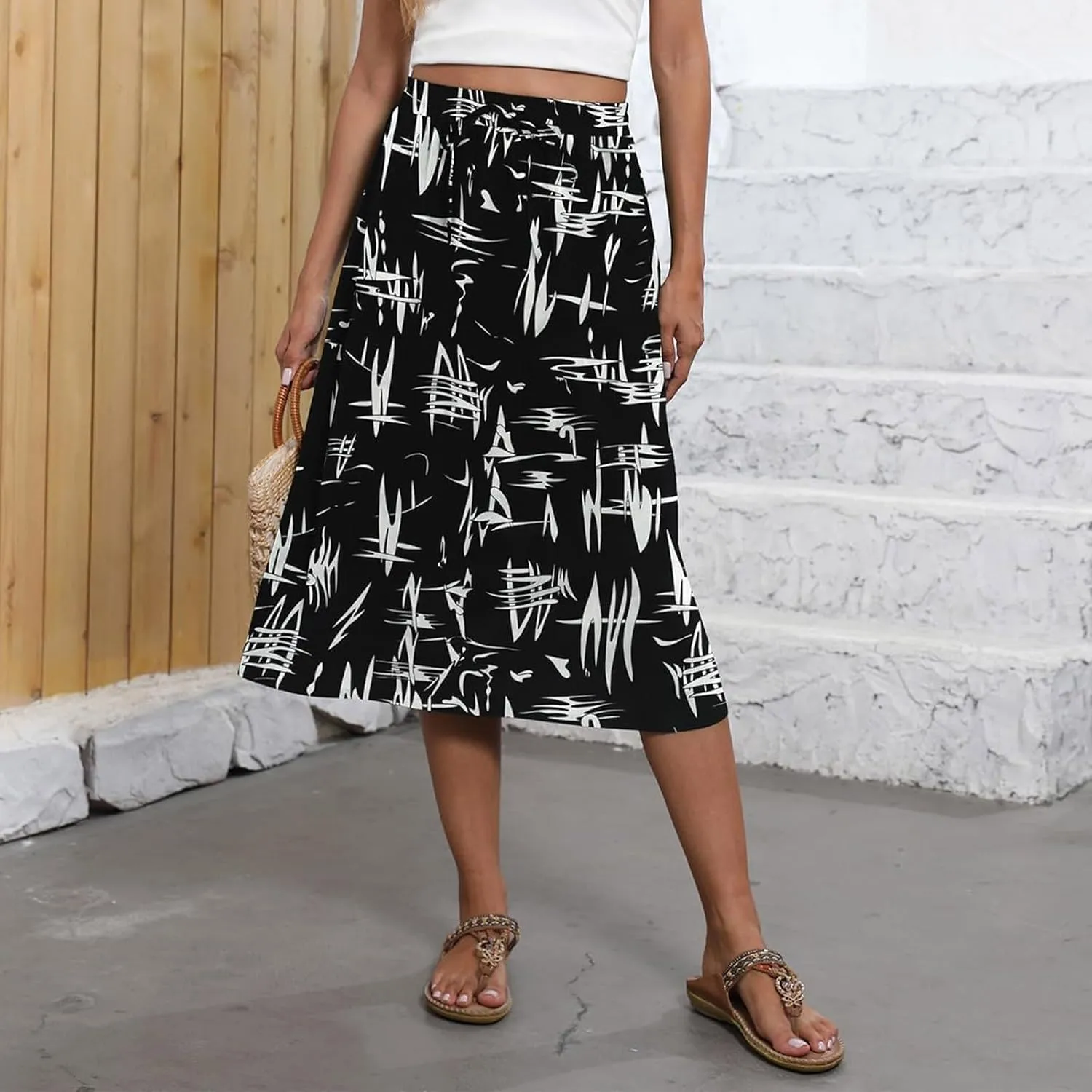 Women's Beach Vacation Clothes Casual Loose Trendy Elastic High Waist Floral Print Bohemian Maxi Skirts 2025, S-2XL