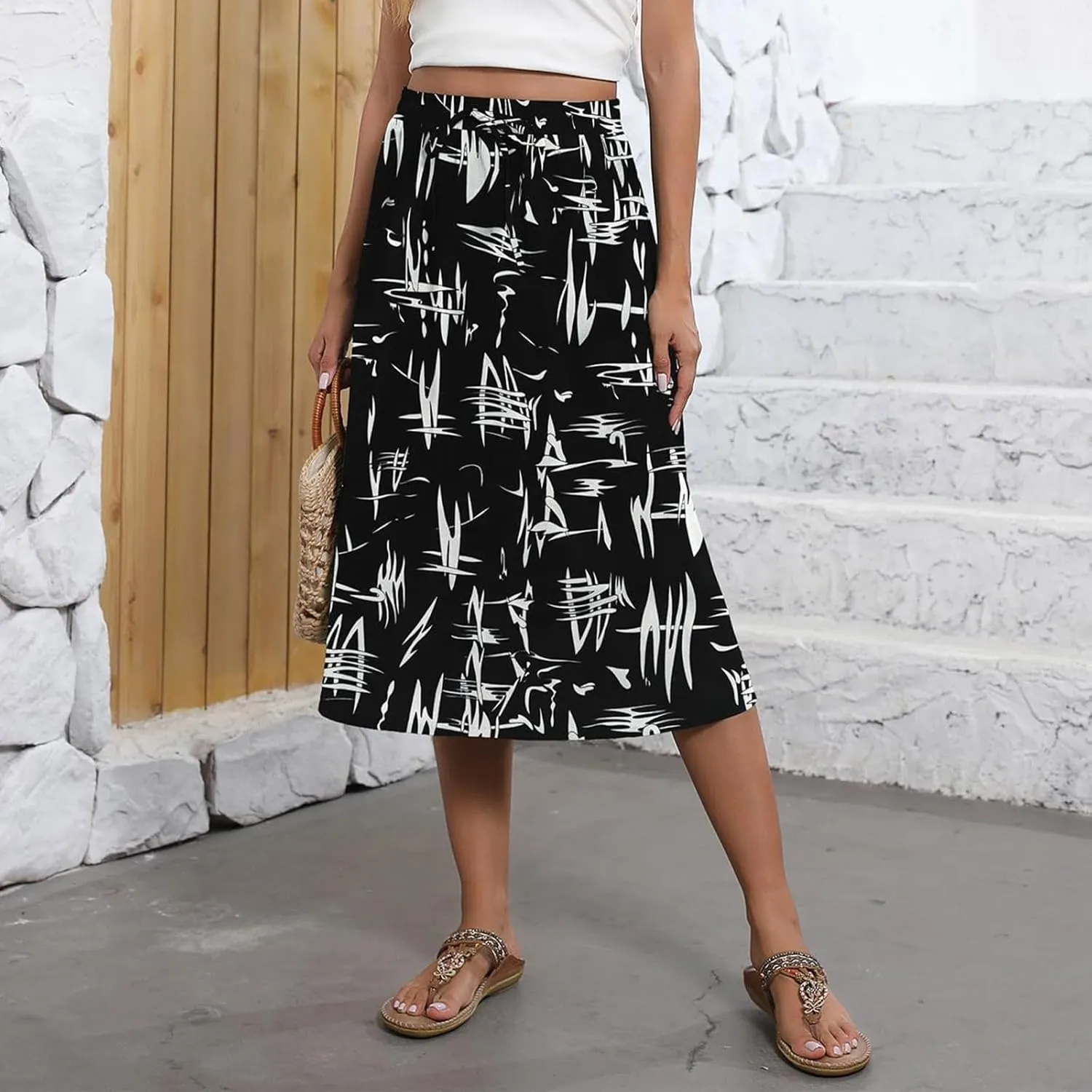 Women's Beach Vacation Clothes Casual Loose Trendy Elastic High Waist Floral Print Bohemian Maxi Skirts 2025, S-2XL
