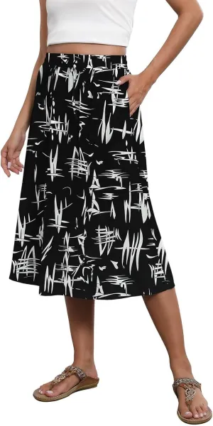 Women's Beach Vacation Clothes Casual Loose Trendy Elastic High Waist Floral Print Bohemian Maxi Skirts 2025, S-2XL