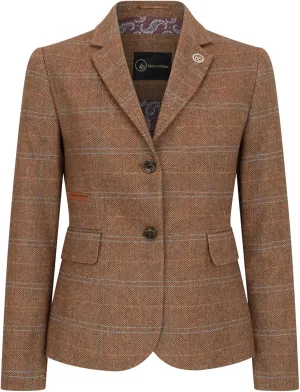 Women's Blazer Wool Blend Tweed Herringbone Checkered Tailored Fit Ladies Country Jacket