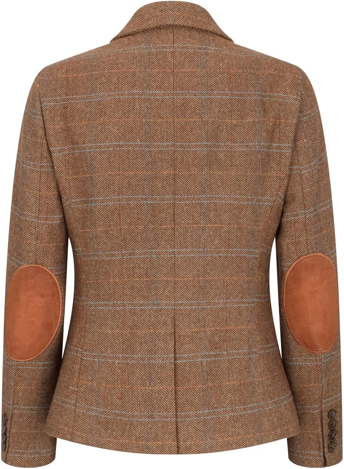 Women's Blazer Wool Blend Tweed Herringbone Checkered Tailored Fit Ladies Country Jacket