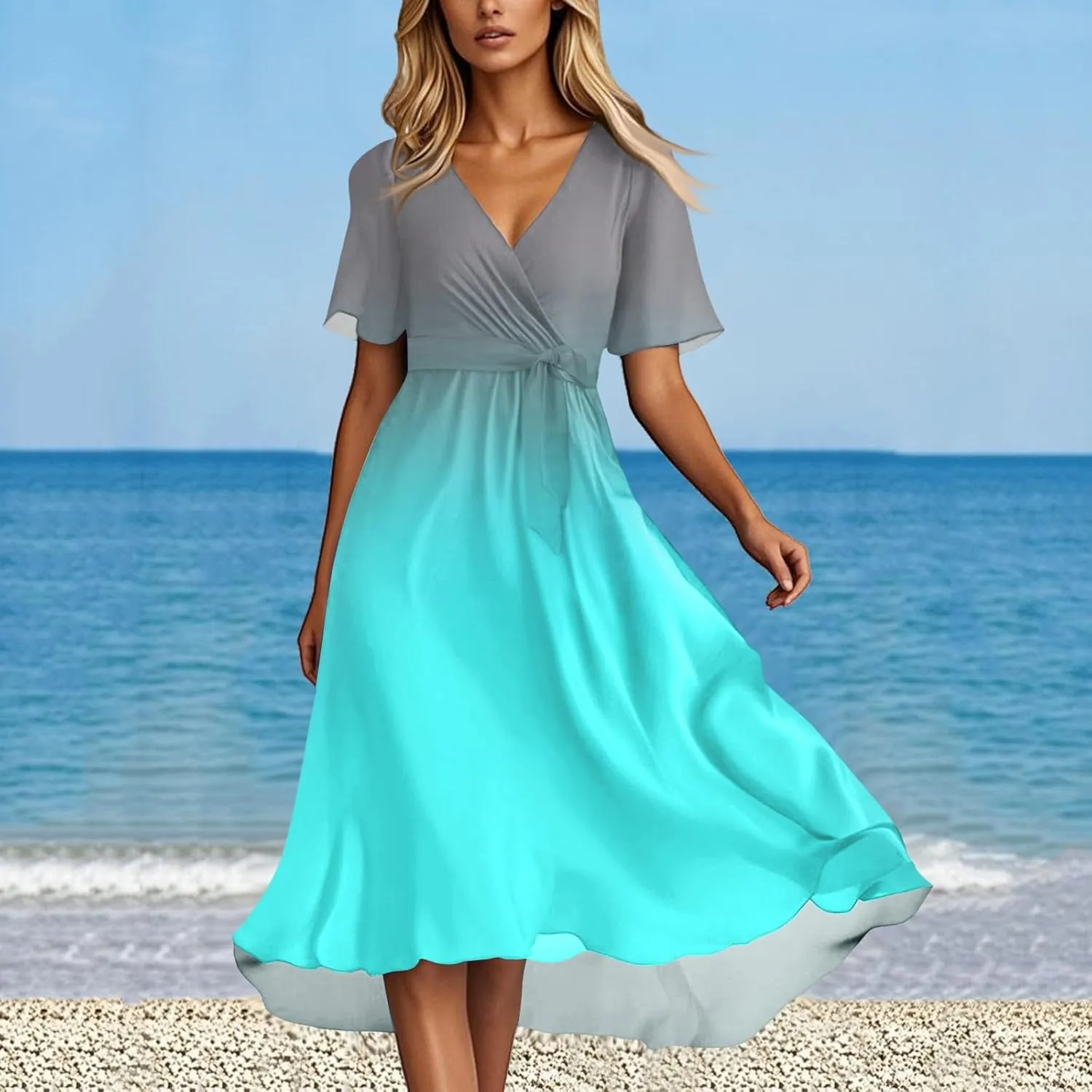 Womens Boho Floral Printed Flowy Wrap Short Sexy Dresses 2025 Elegant V Neck Belted Summer Wedding Prom Cocktail Midi Dress