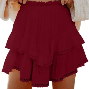 Women's Boho Ruffle Tiered Skorts Casual Fashion High Waist Pleated Skirts Solid Color Sexy Tennis Golf Skater Skort