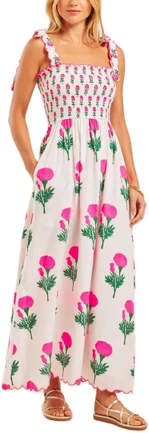 Women's Boho Tie Shoulder Dress Y2k Floral Long Flowy Maxi Dresses Cute Summer Smocked Picnic Beach Cami Sundress