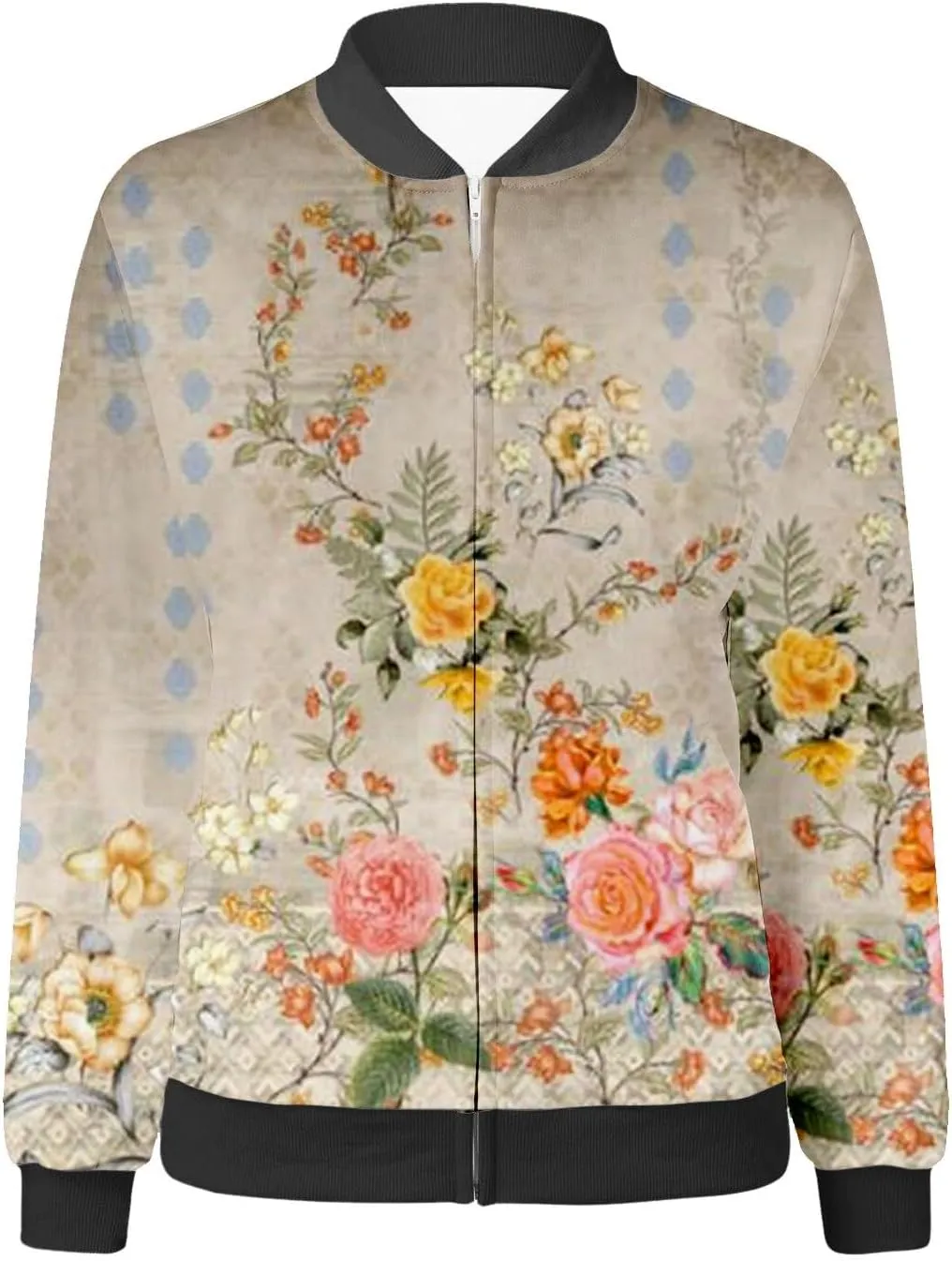 Women's Bomber Jacket 2024 Square Thin Pocket Jacket Blouse Coat Baseball Women's Casual Floral Zip Up Bomber Jacket