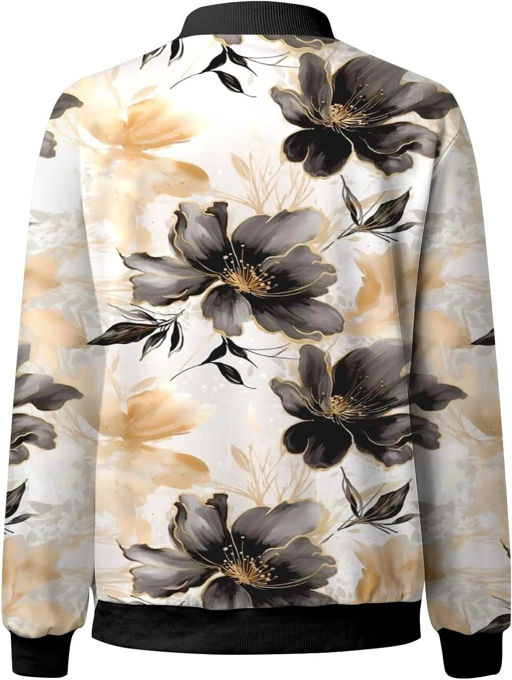 Women's Bomber Jacket Coat Stand Collar Printed Coat Stand Collar Cropped Coat Top Outerwear Windbreaker with Pockets