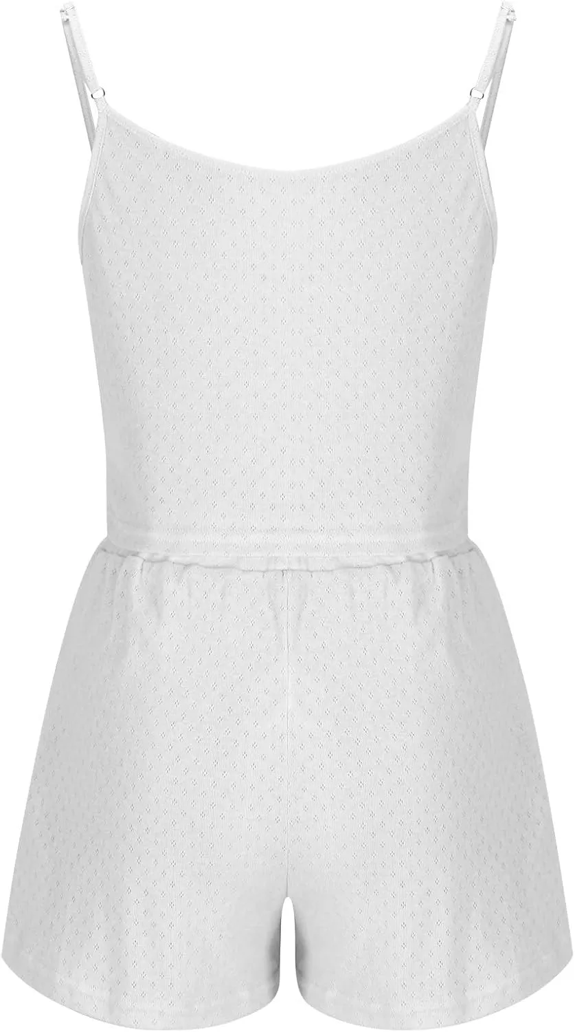 Womens Cami Pajama Sets 2 Piece Eyelet PJs Soft Lingerie Sleeveless Tank Top and Shorts Camisole Summer Lounge Set