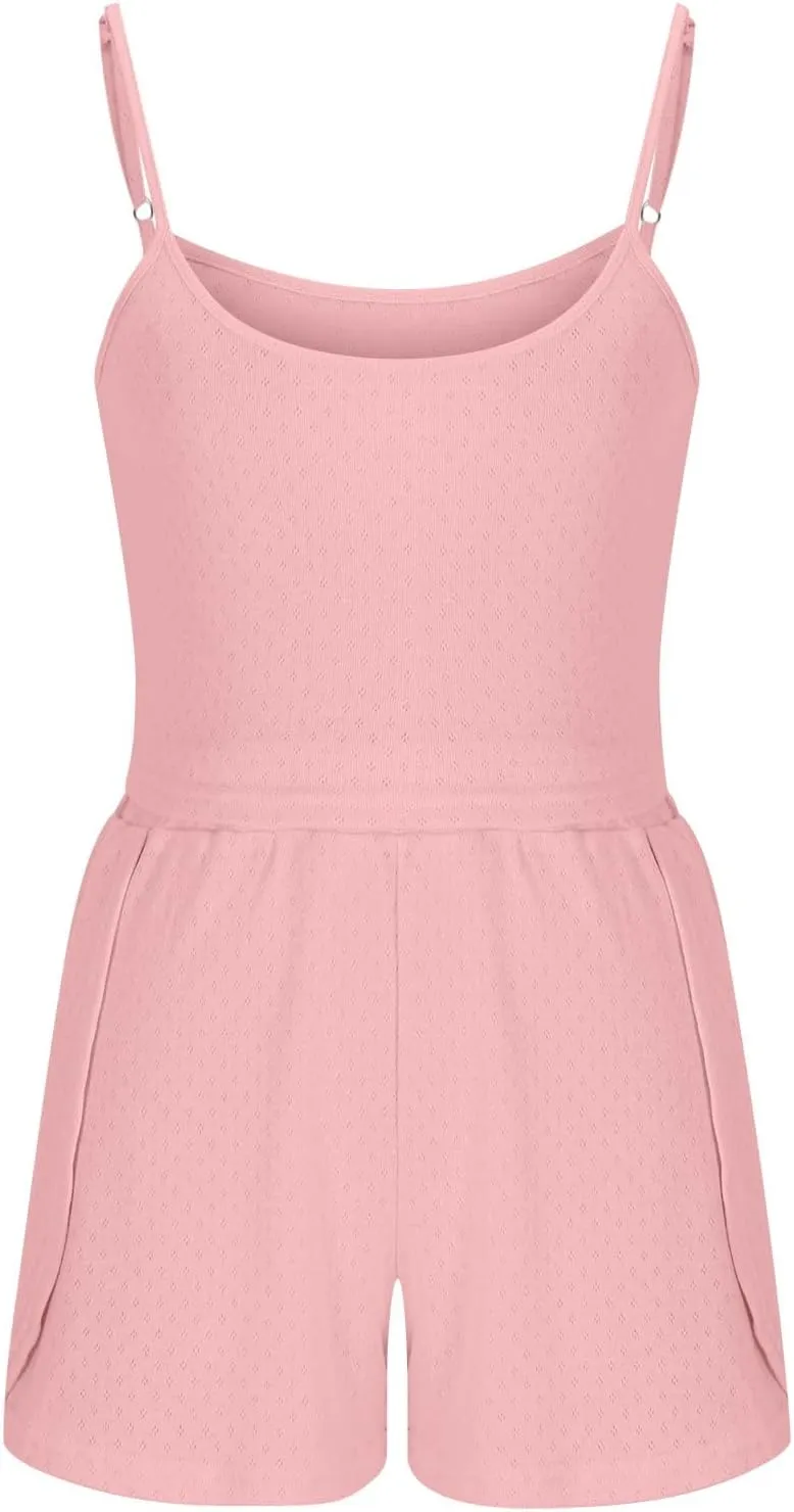Womens Cami Pajama Sets 2 Piece Eyelet PJs Soft Lingerie Sleeveless Tank Top and Shorts Camisole Summer Lounge Set