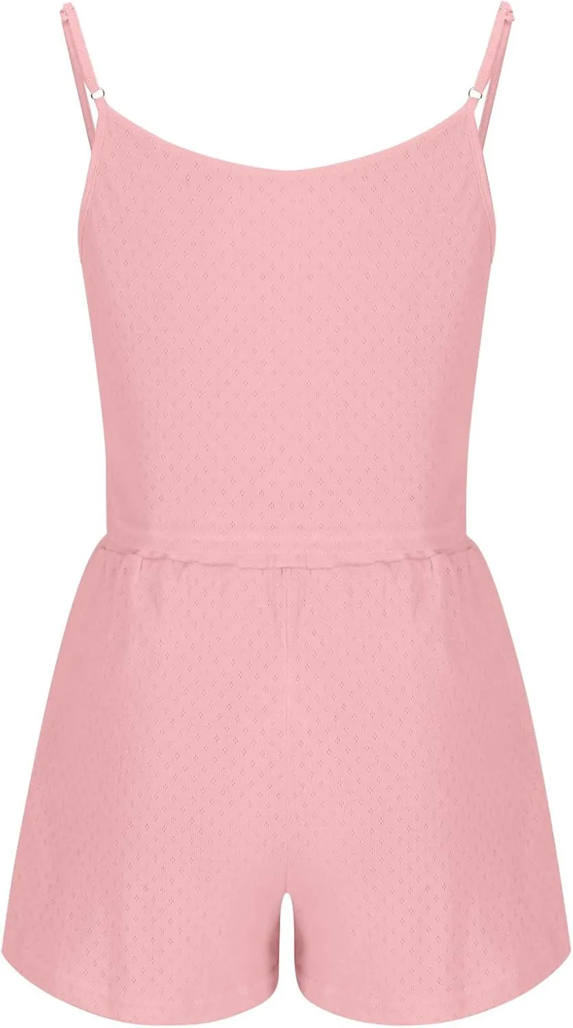 Womens Cami Pajama Sets 2 Piece Eyelet PJs Soft Lingerie Sleeveless Tank Top and Shorts Camisole Summer Lounge Set