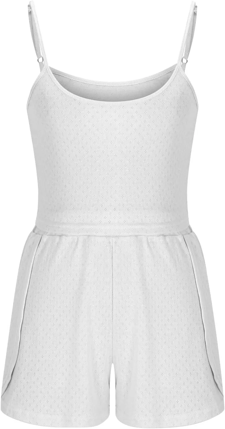 Womens Cami Pajama Sets 2 Piece Eyelet PJs Soft Lingerie Sleeveless Tank Top and Shorts Camisole Summer Lounge Set