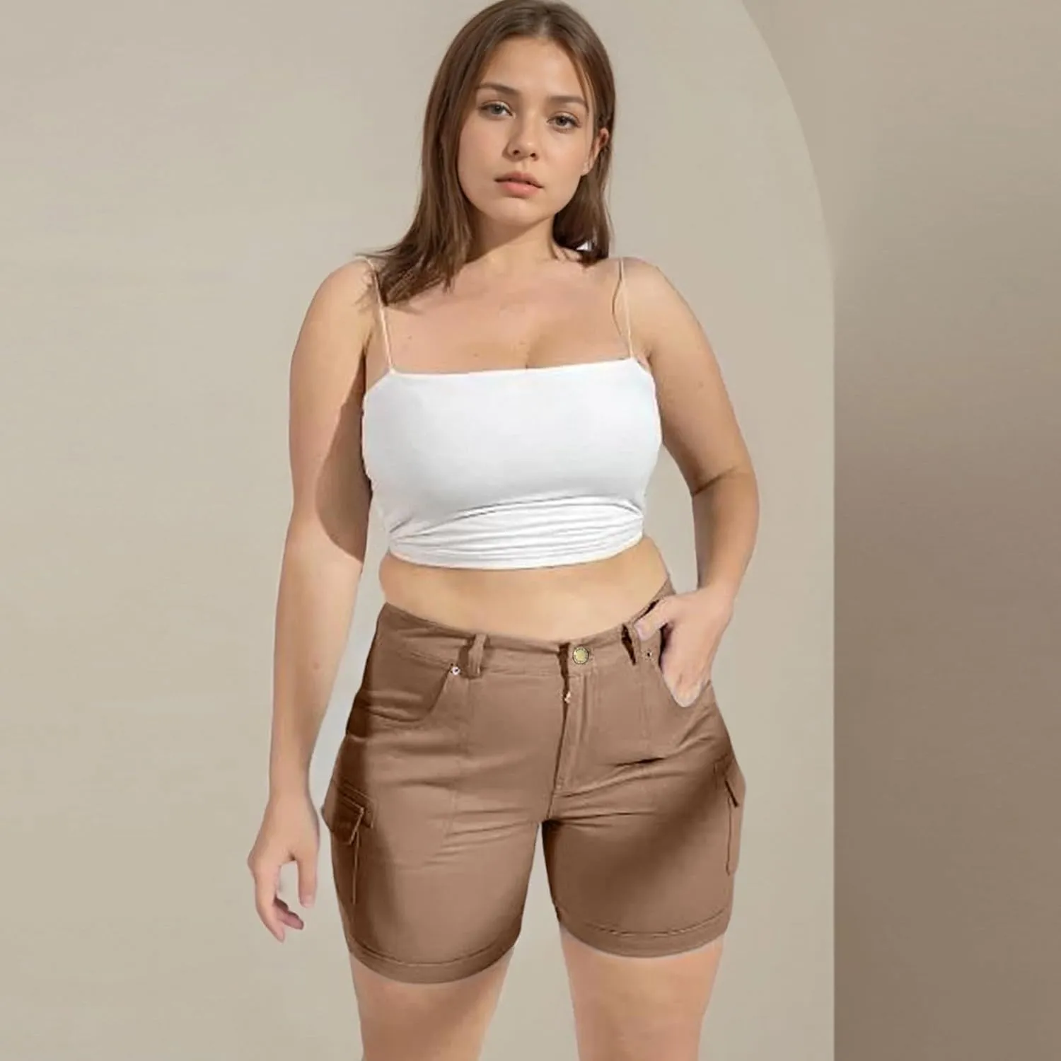 Women's Cargo Bermuda Shorts 2025 Summer High Waisted Casual Trendy Hiking Shorts Pull On Beach Outdoor Pants
