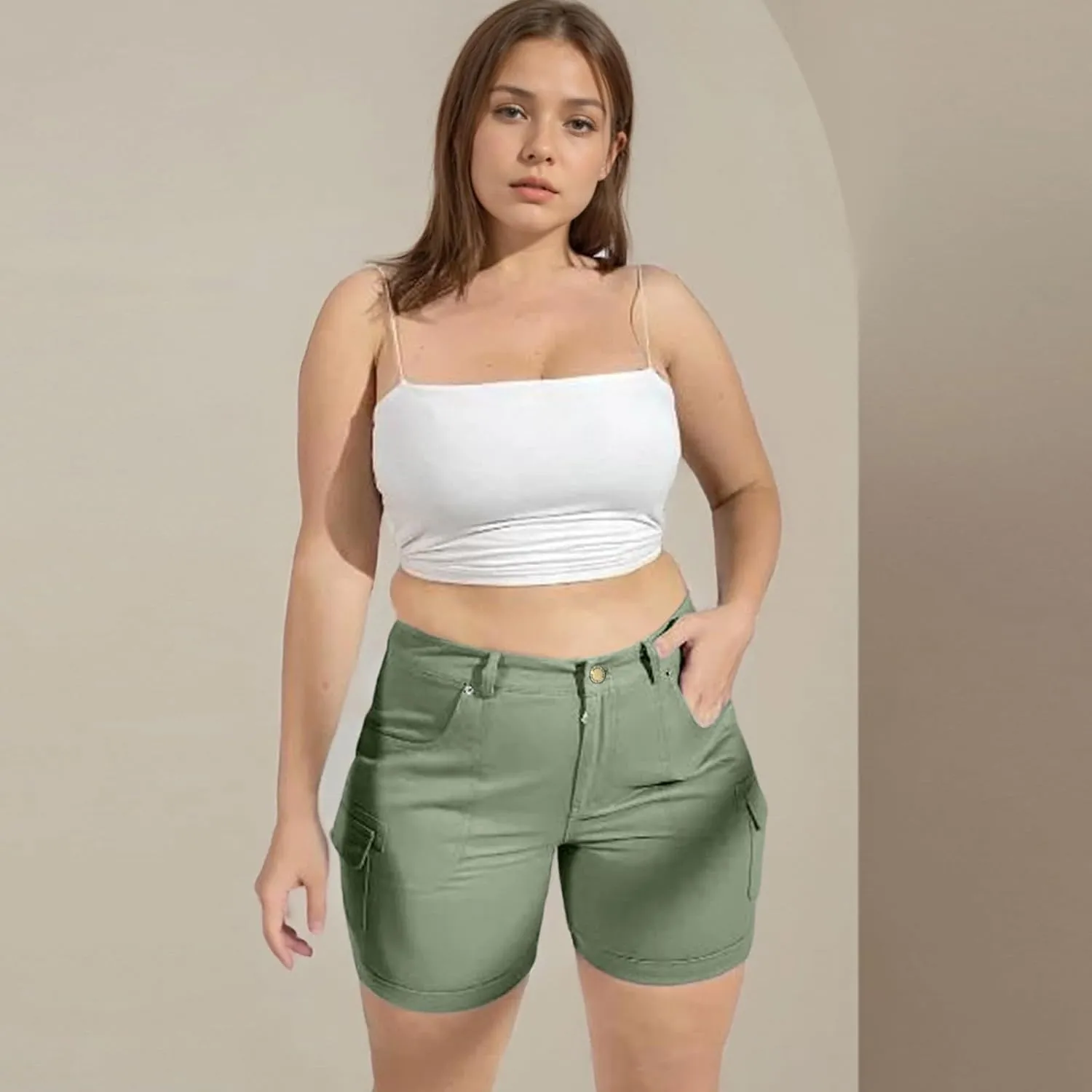 Women's Cargo Bermuda Shorts 2025 Summer High Waisted Casual Trendy Hiking Shorts Pull On Beach Outdoor Pants