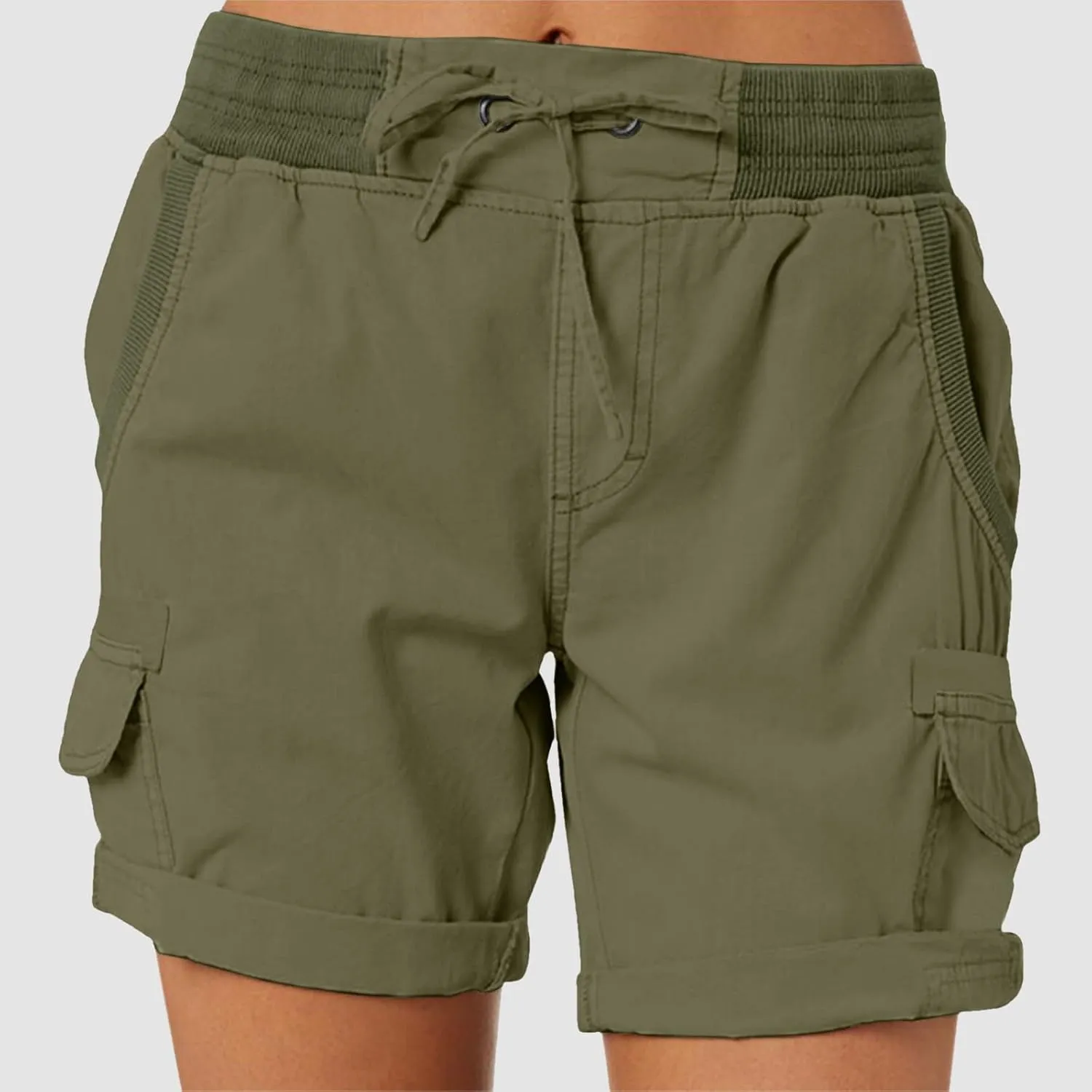 Womens Cargo Shorts Summer Casual High Waisted Casual Chino Hiking Shorts Pull On Drawstring Beach Loost Fit Short