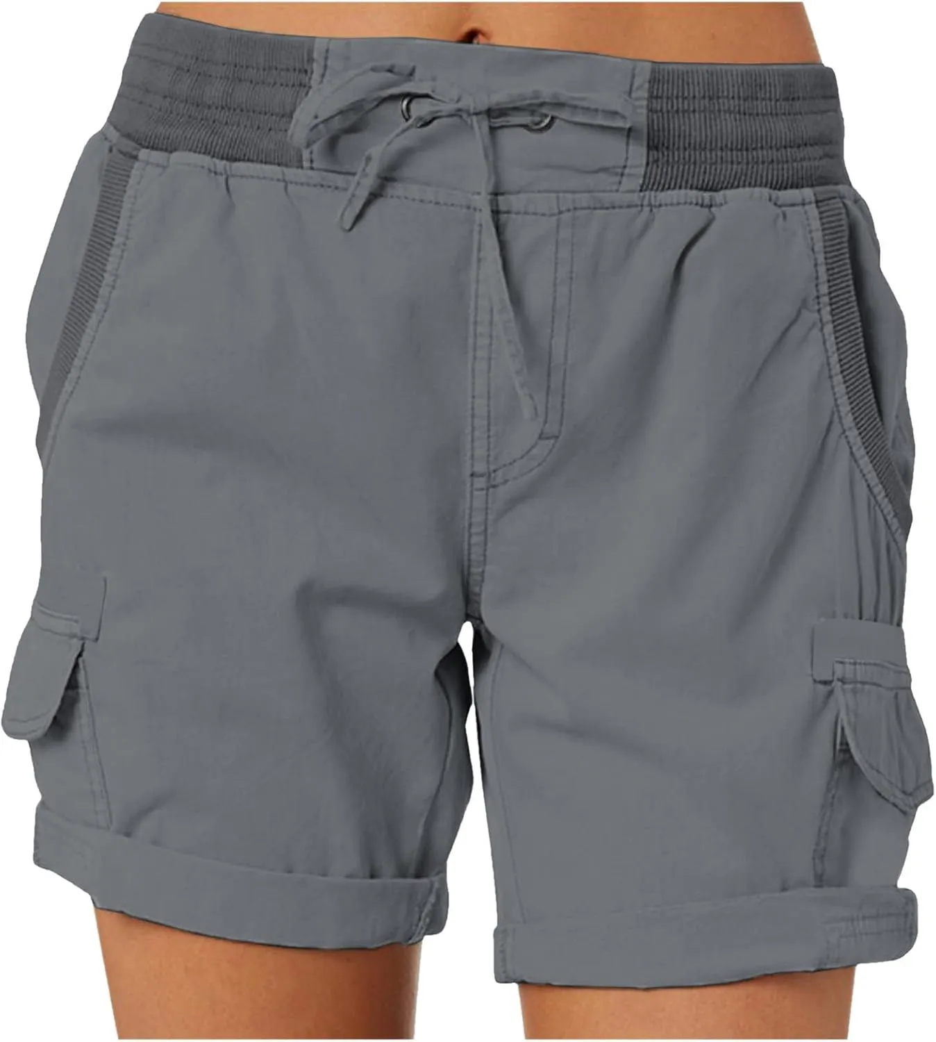 Womens Cargo Shorts Summer Casual High Waisted Casual Chino Hiking Shorts Pull On Drawstring Beach Loost Fit Short