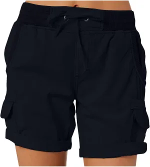 Womens Cargo Shorts Summer Casual High Waisted Casual Chino Hiking Shorts Pull On Drawstring Beach Loost Fit Short