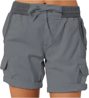 Womens Cargo Shorts Summer Casual High Waisted Casual Chino Hiking Shorts Pull On Drawstring Beach Loost Fit Short