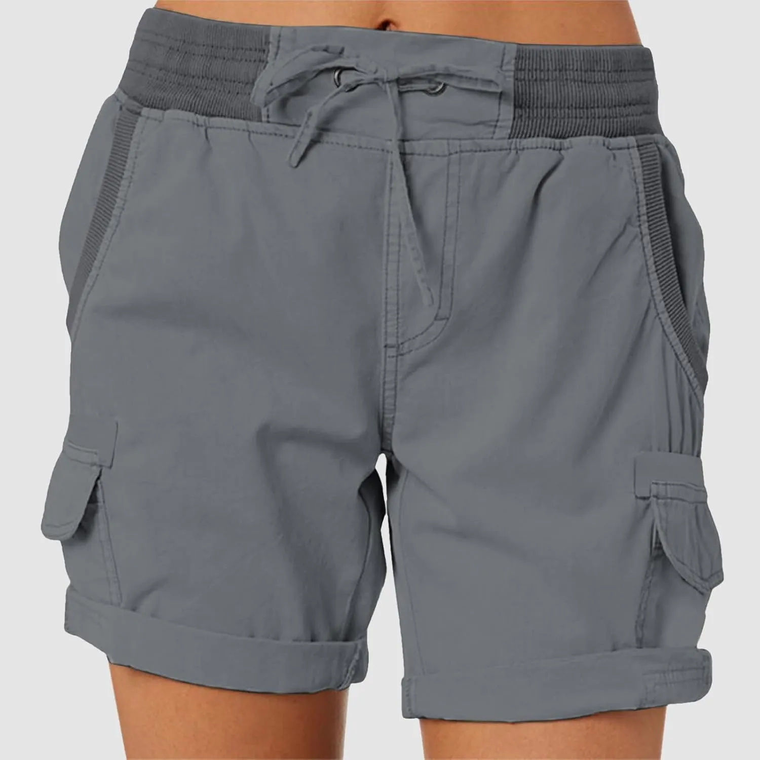 Womens Cargo Shorts Summer Casual High Waisted Casual Chino Hiking Shorts Pull On Drawstring Beach Loost Fit Short