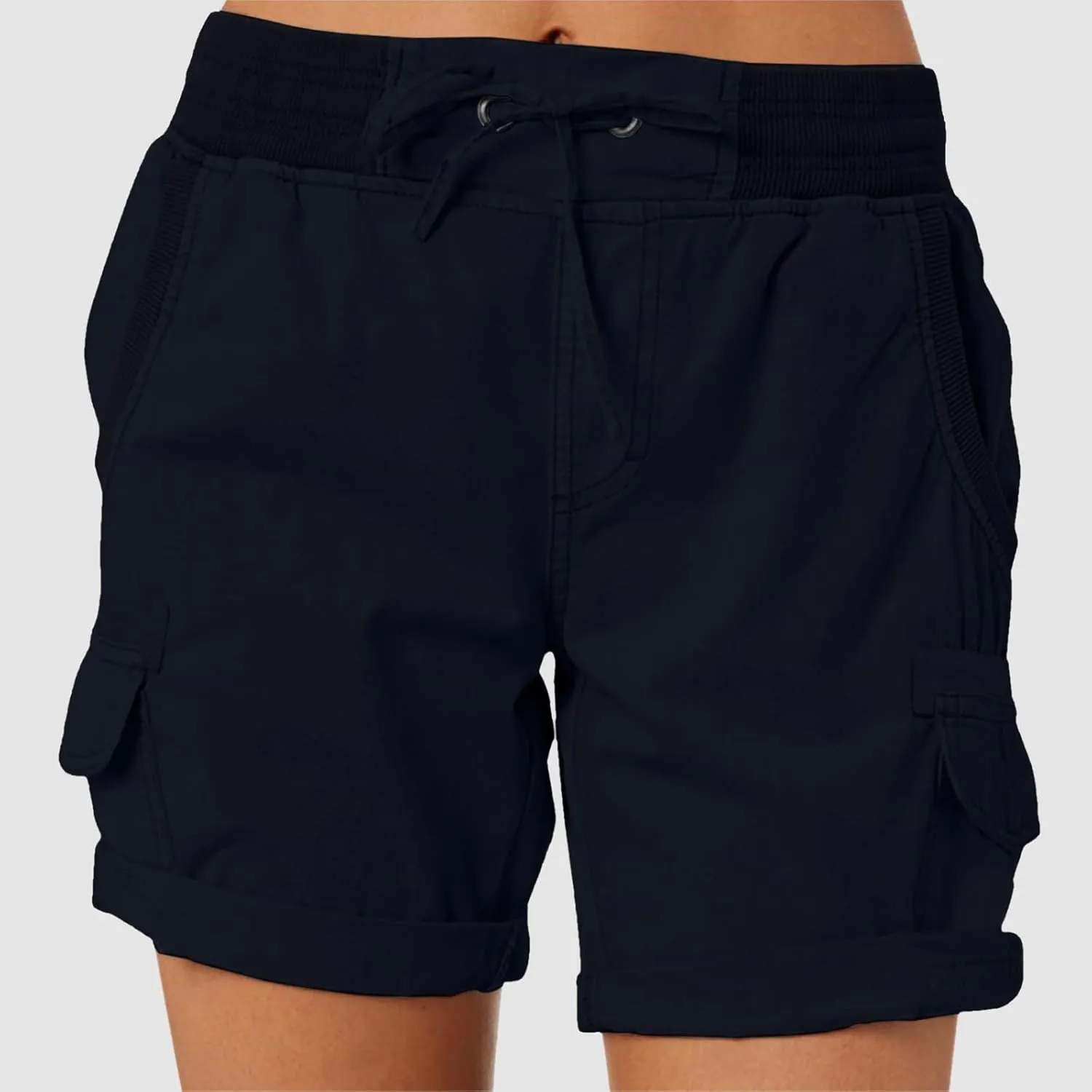 Womens Cargo Shorts Summer Casual High Waisted Casual Chino Hiking Shorts Pull On Drawstring Beach Loost Fit Short