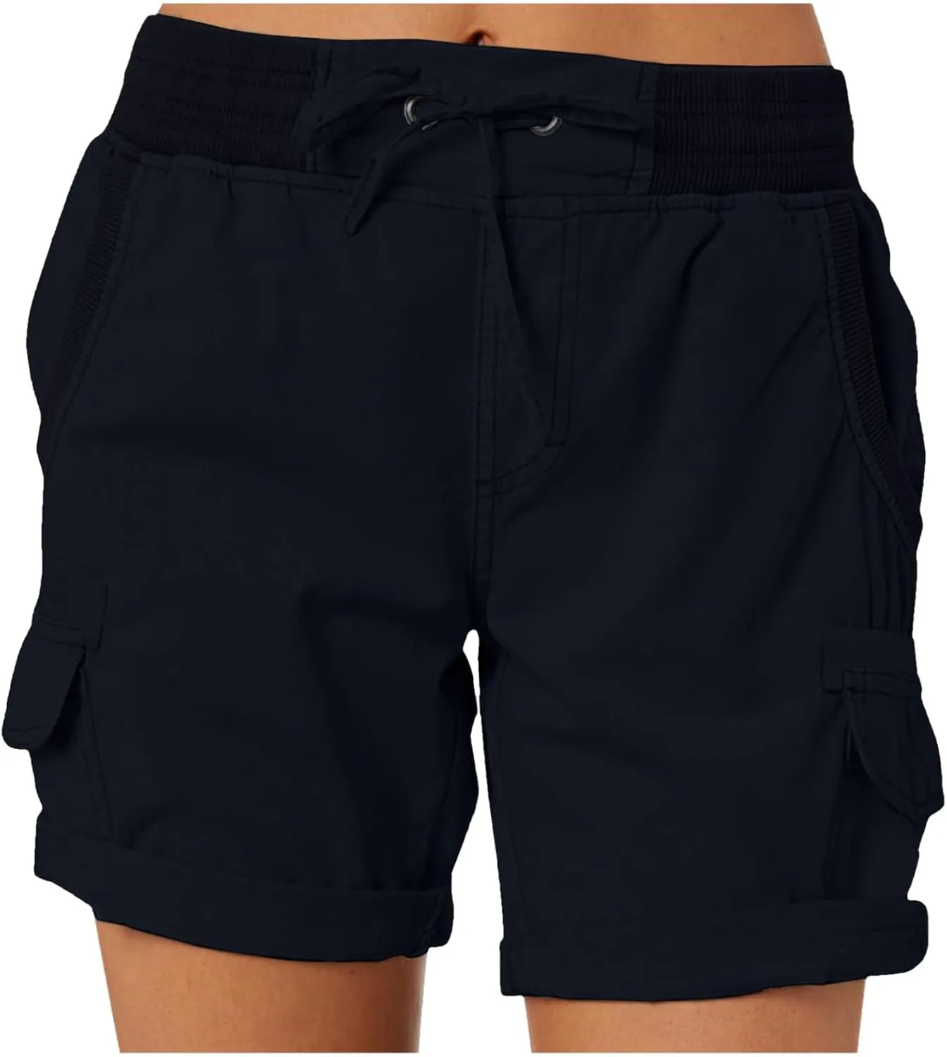 Womens Cargo Shorts Summer Casual High Waisted Casual Chino Hiking Shorts Pull On Drawstring Beach Loost Fit Short