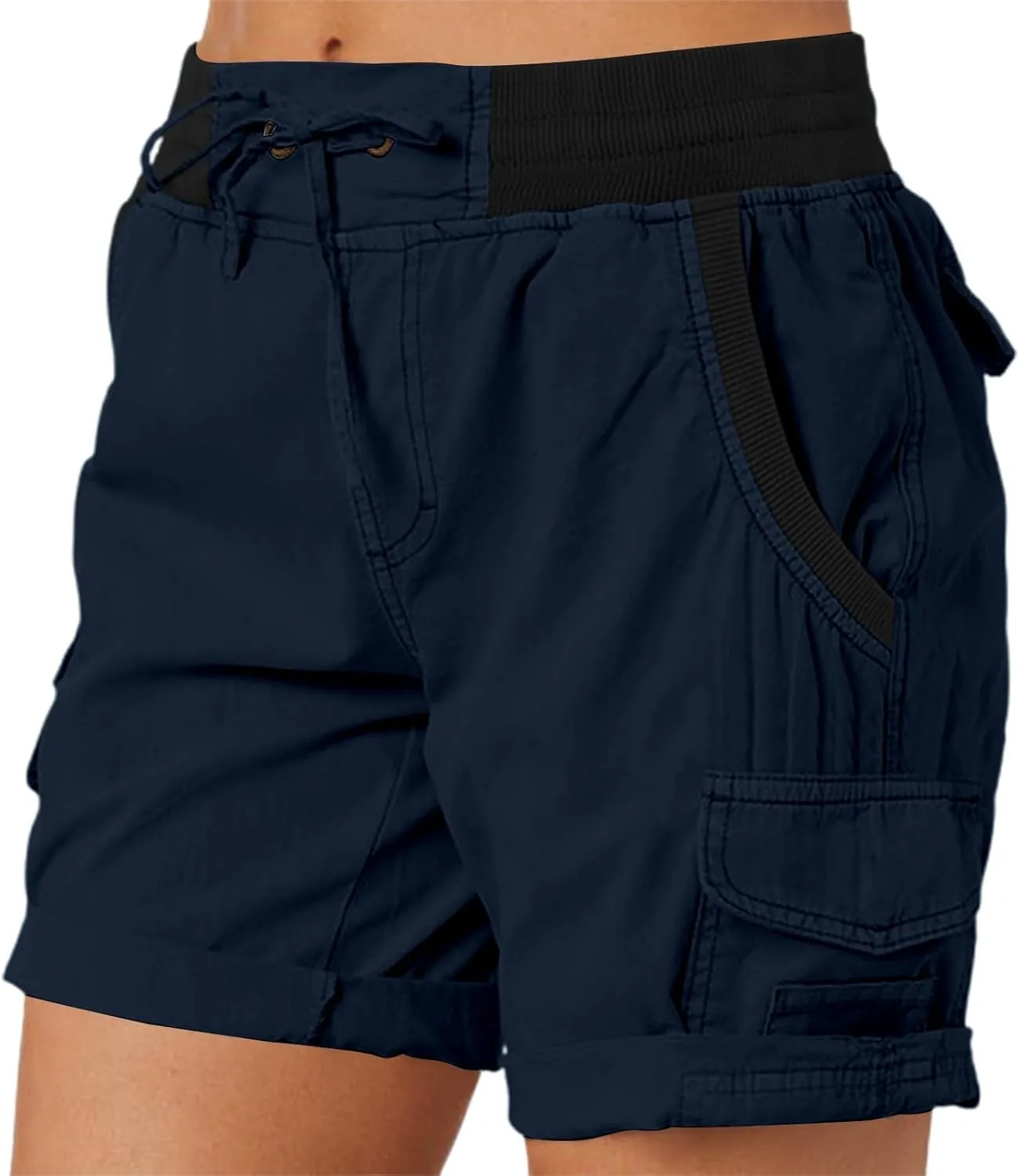 Womens Cargo Shorts Summer Casual High Waisted Casual Chino Hiking Shorts Pull On Drawstring Beach Loost Fit Short