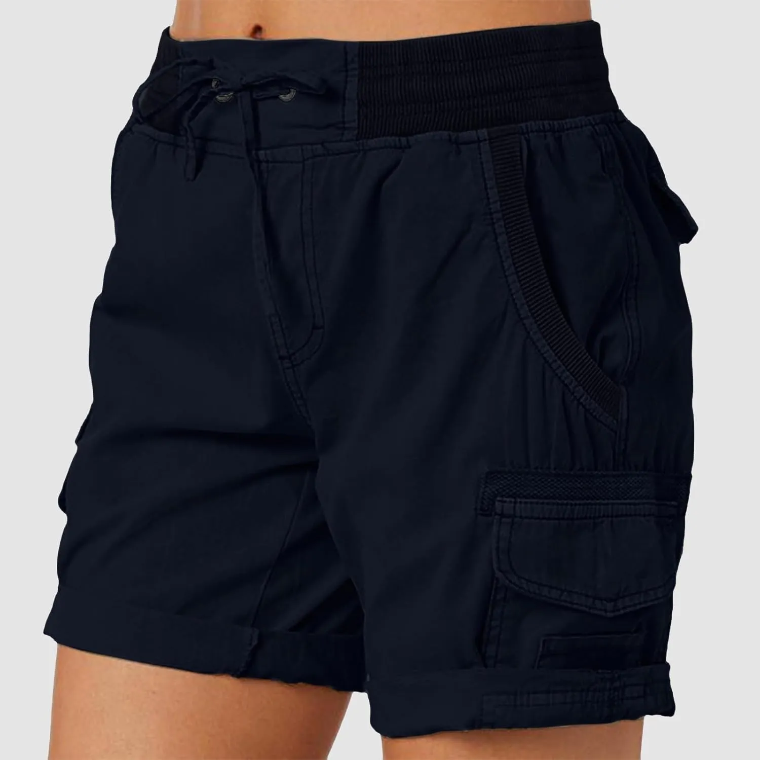 Womens Cargo Shorts Summer Casual High Waisted Casual Chino Hiking Shorts Pull On Drawstring Beach Loost Fit Short