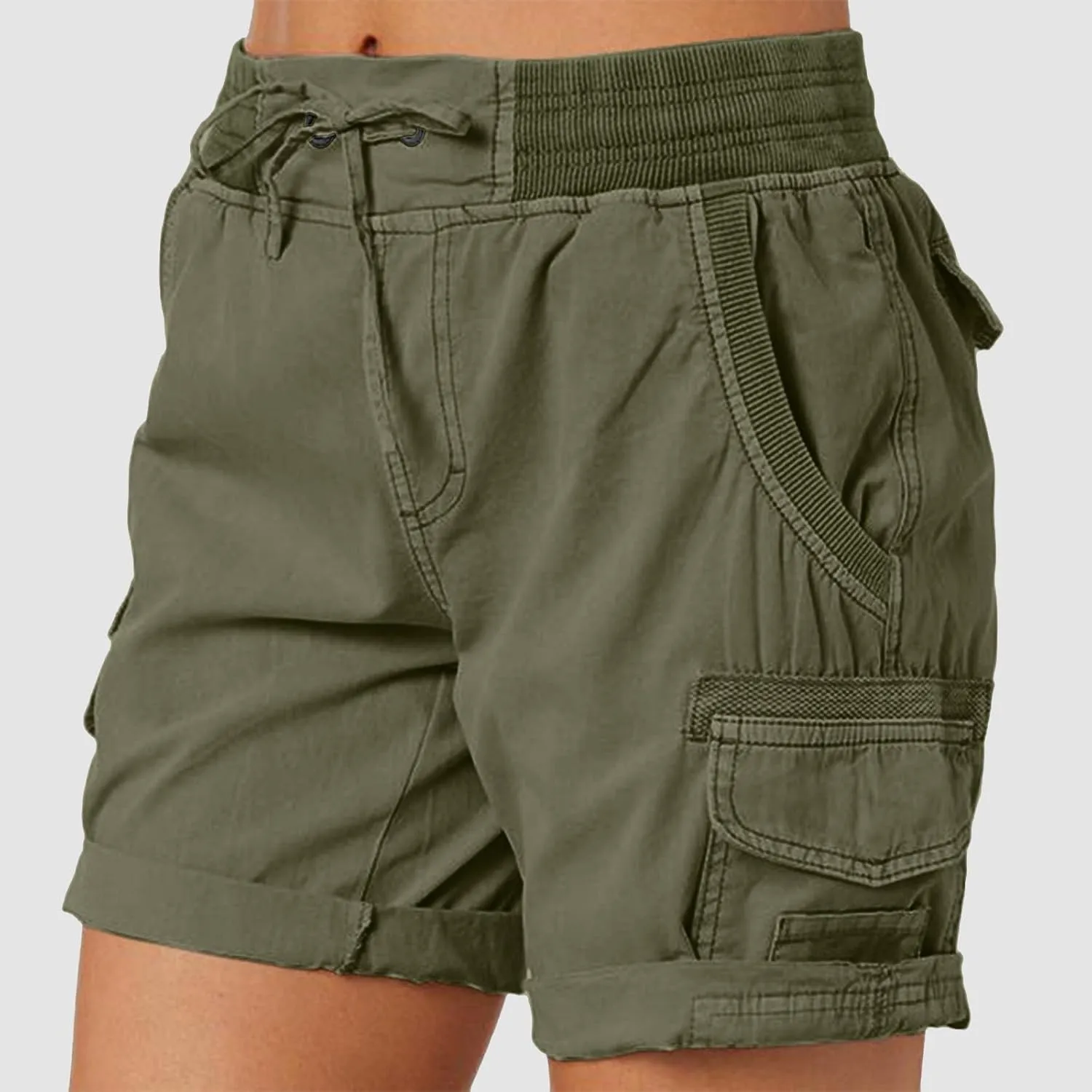Womens Cargo Shorts Summer Casual High Waisted Casual Chino Hiking Shorts Pull On Drawstring Beach Loost Fit Short