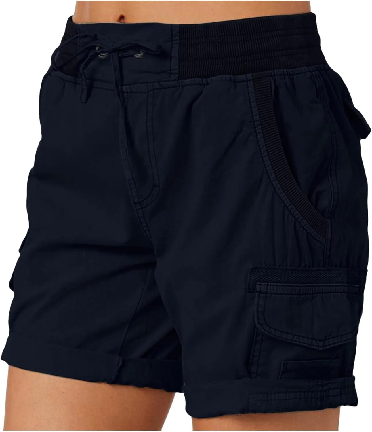 Womens Cargo Shorts Summer Casual High Waisted Casual Chino Hiking Shorts Pull On Drawstring Beach Loost Fit Short
