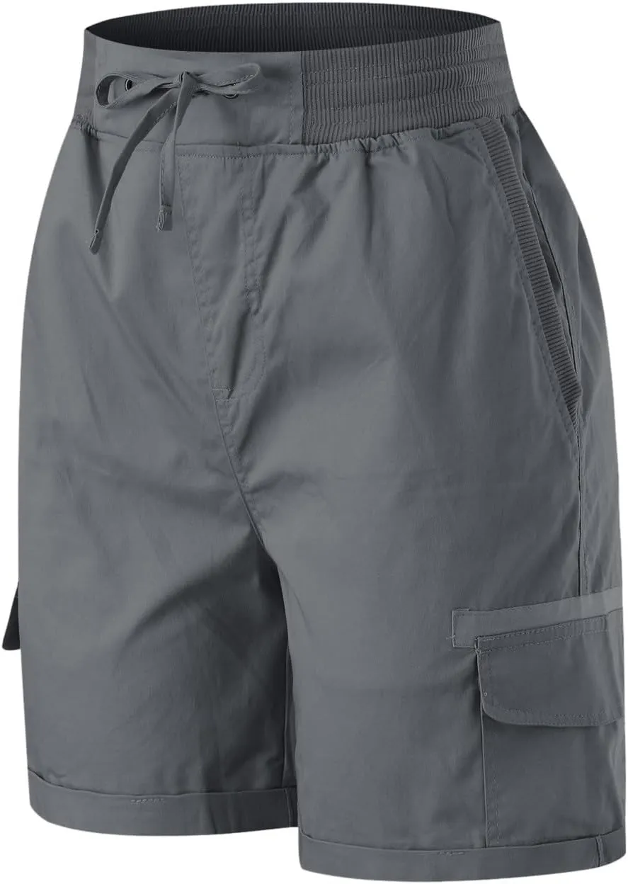 Womens Cargo Shorts Summer Casual High Waisted Casual Chino Hiking Shorts Pull On Drawstring Beach Loost Fit Short