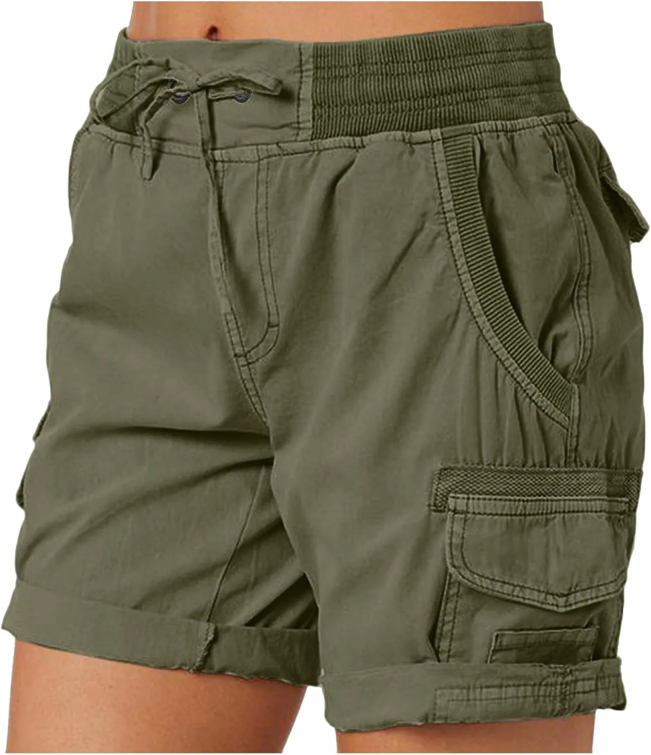Womens Cargo Shorts Summer Casual High Waisted Casual Chino Hiking Shorts Pull On Drawstring Beach Loost Fit Short