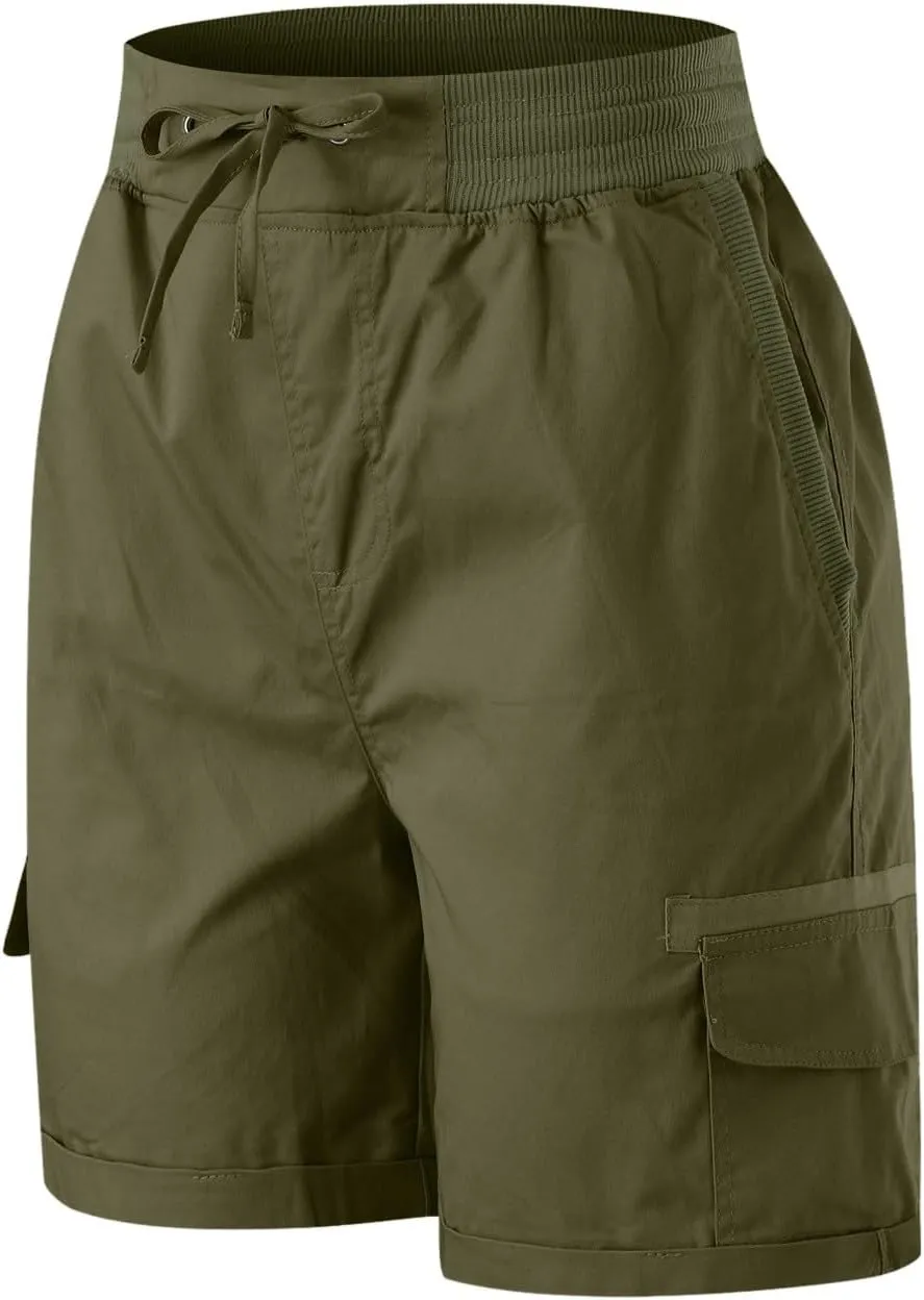 Womens Cargo Shorts Summer Casual High Waisted Casual Chino Hiking Shorts Pull On Drawstring Beach Loost Fit Short