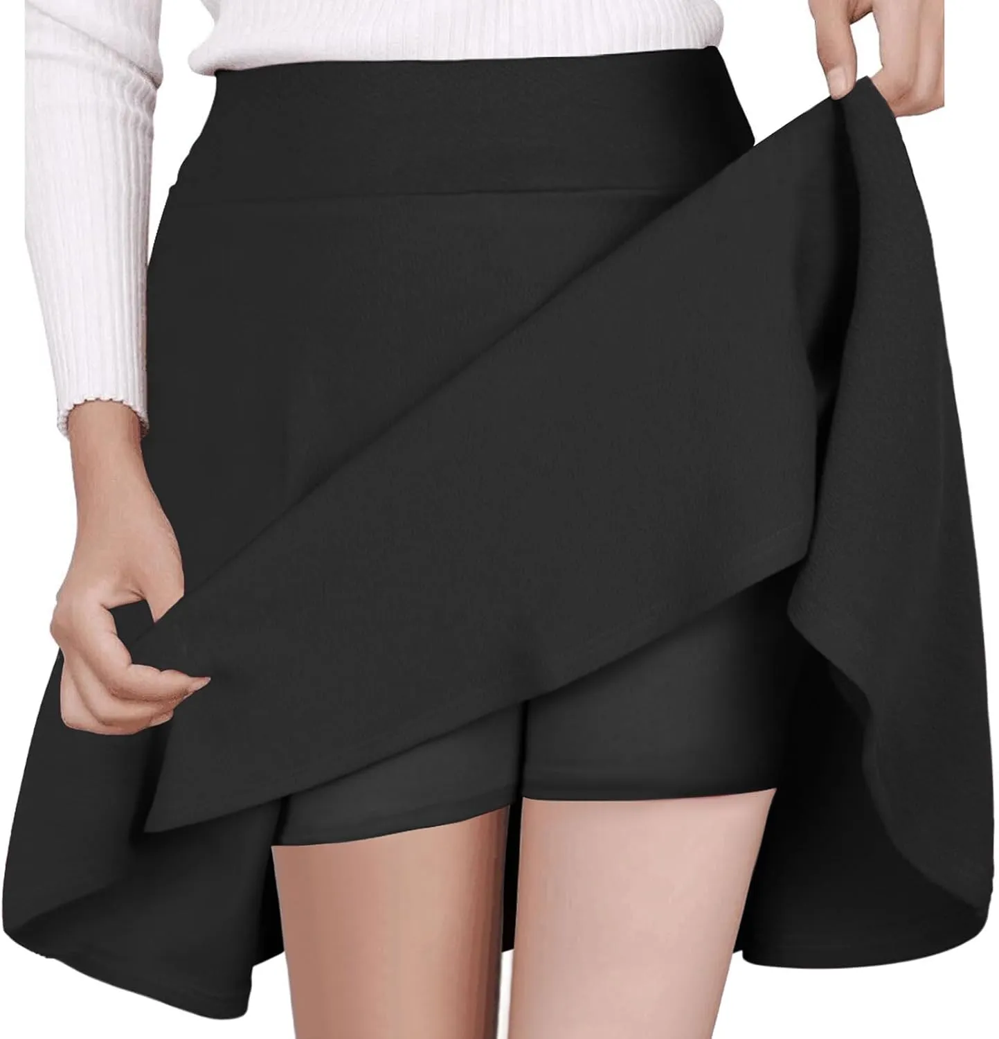 Women's Casual Basic Skirts Mini Flared Skater Stretchy A-Line Party Skirts with Shorts