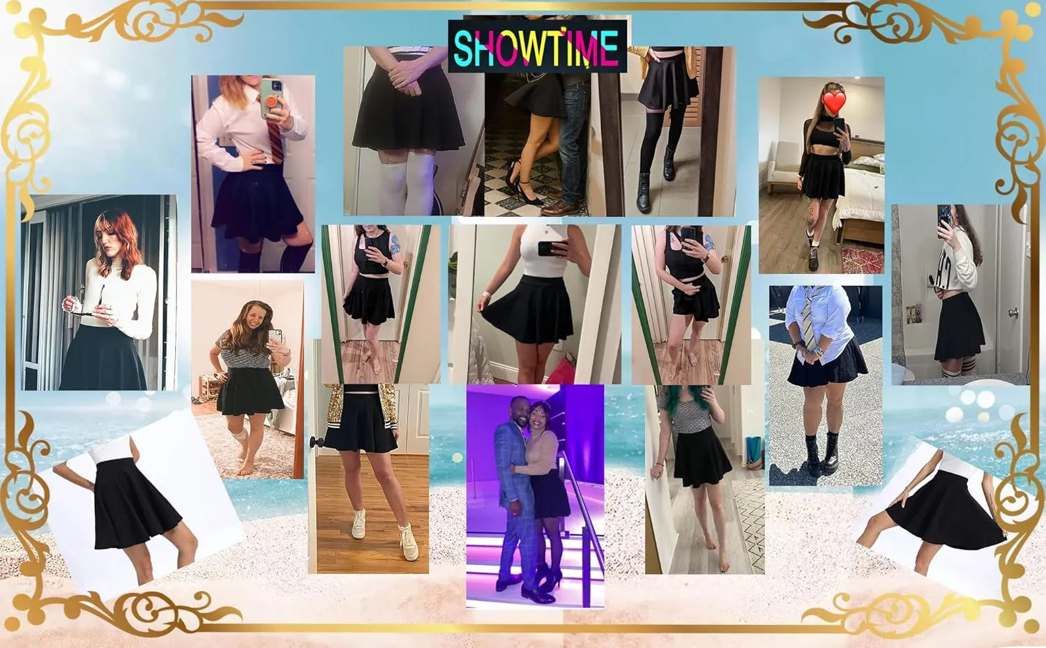 Women's Casual Basic Skirts Mini Flared Skater Stretchy A-Line Party Skirts with Shorts