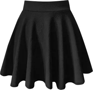 Women's Casual Basic Skirts Mini Flared Skater Stretchy A-Line Party Skirts with Shorts